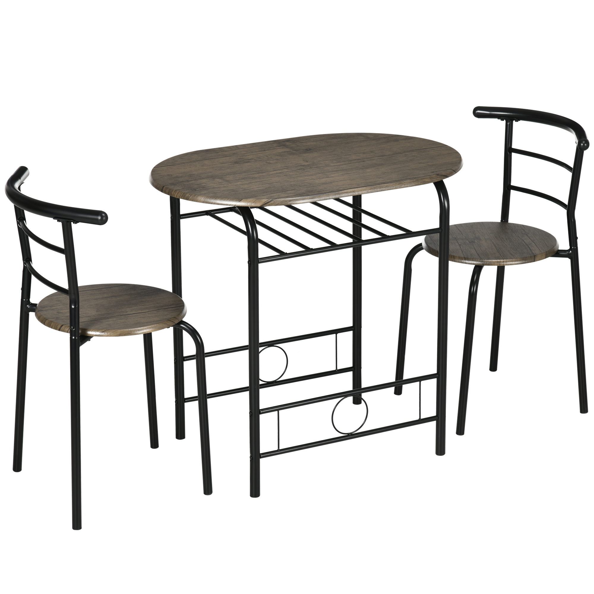 HOMCOM Juego de Comedor, Mesa de Comedor con 2 Sillas, Grupo de Comedor para 2 Personas, Mesa de Cocina Ovalada con Compartimento de Almacenamiento, Juego de Mesa de Cocina, Grupo de Mesa para Cocina, Metal, Negro