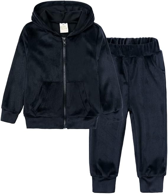 Conjunto de sudadera con capucha y cremallera de terciopelo de dos piezas para niñas, conjunto de sudadera con capucha y pantalón deportivo para niñas