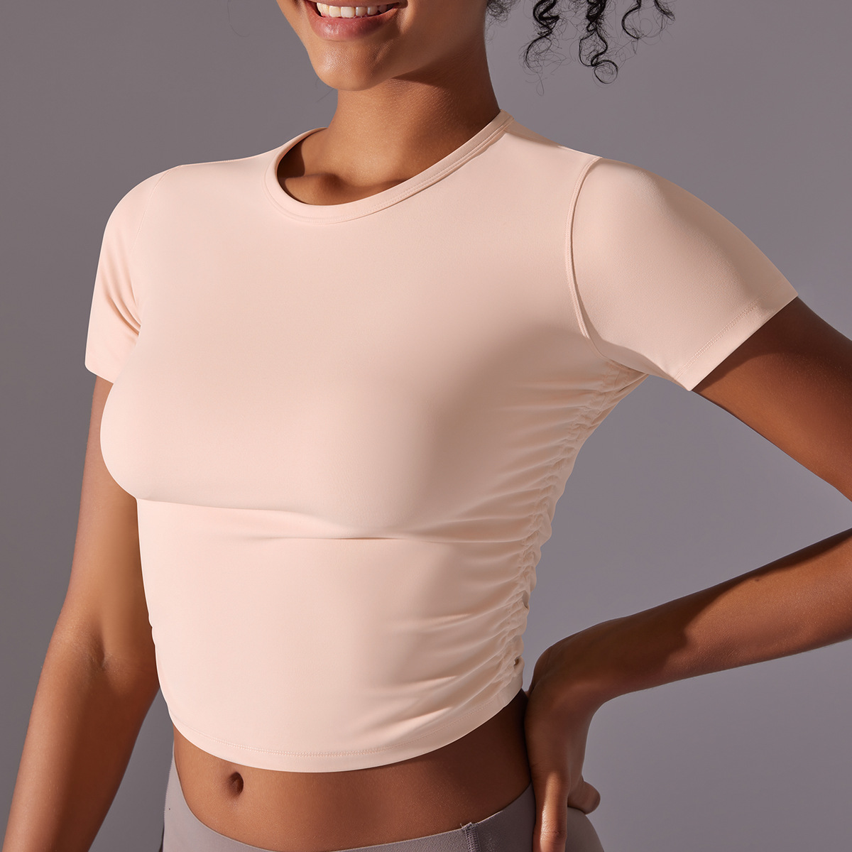 CA Camiseta de manga short para Mujer, Top Deportivo de secarse rápidamente, ajustado, elástico, fruncido, Fitness, entrenamiento para correr