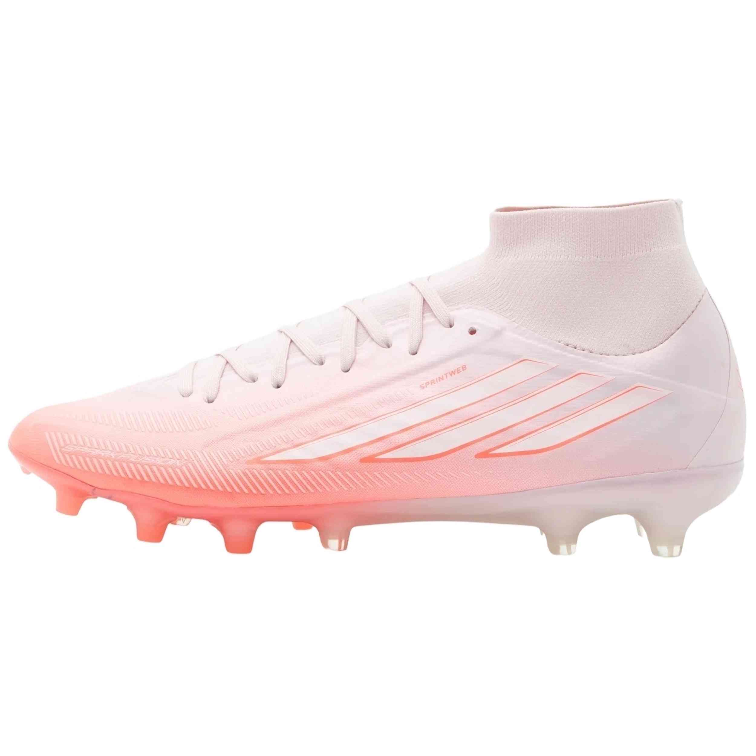 Botas De Futbol Adidas modelo F50 Sparkfusion Pro Mid-Cut FG "Solar Turbo / Cloud White / Distilled Pink" para hombre y mujer en color Rosa