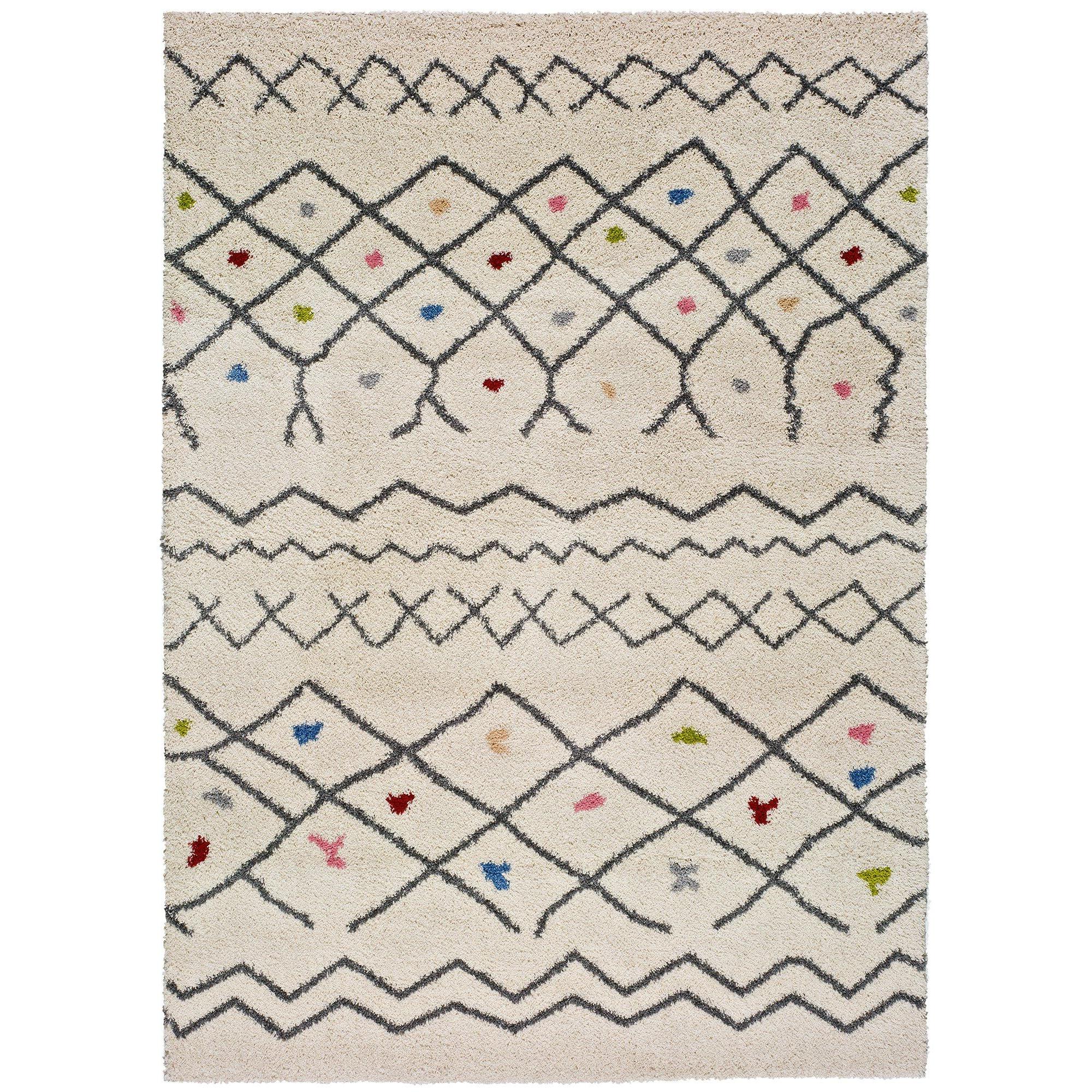 ATTICGO Alfombra de Interior Estilo Geométrico en Blanco - Kasbah 8612 | 80x150, 133x190, 160x230 cm