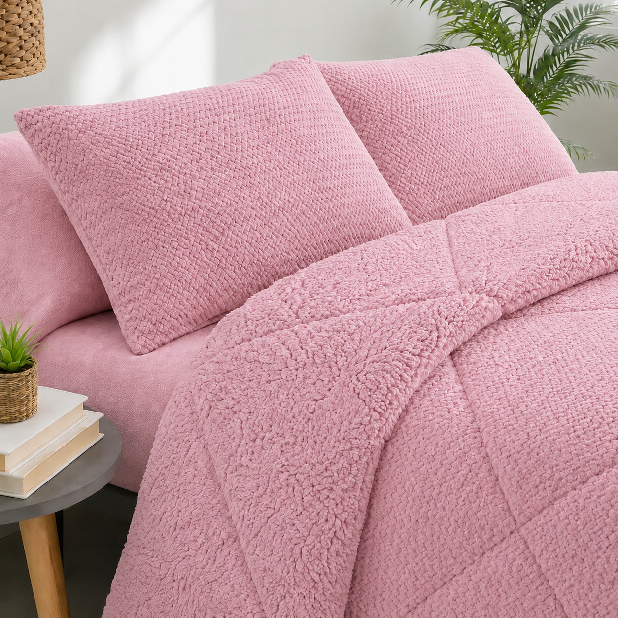 Donegal Collections - Edredón Coralina Borreguito - Disponible en Gris, Beige, Rosa y Azul y para camas de 90cm, 105cm, 135cm, 150cm y 180cm - Invierno largo edredón 270cm