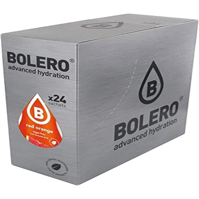 Bolero Bebida Instantánea Sabor Naranja Roja, Caja de 24x9g. Preparado en polvo sin azúcar, cero carbohidratos y con Stevia para una hidratación saludable y llena de sabor.