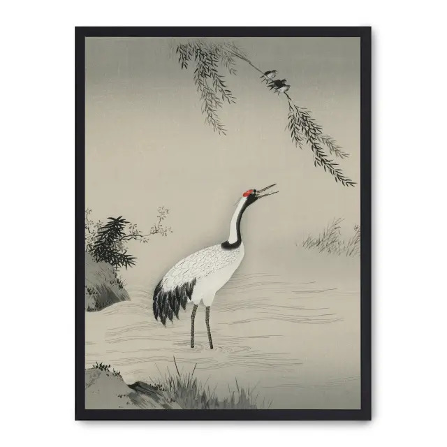 Cuadro crane in nature 30x40cm, Póster impreso en papel de primera calidad de 180gr, montado sobre marco de madera MDF acabado en negro., Arte - Japonés