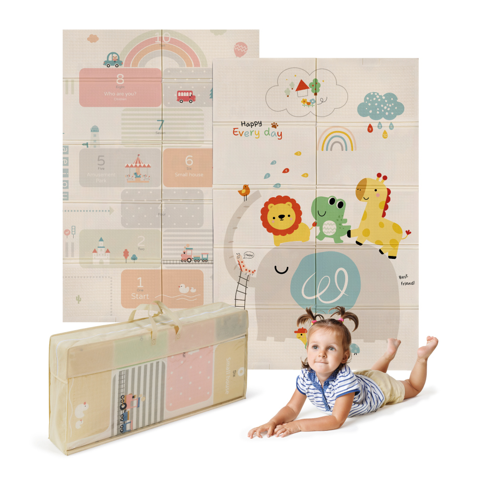MS Trendy - Alfombra de Juegos para Bebé 180x120 cm - Doble Cara, Tapete Muy acolchado (1cm Grosos), Plegable y con Bolsa de transporte