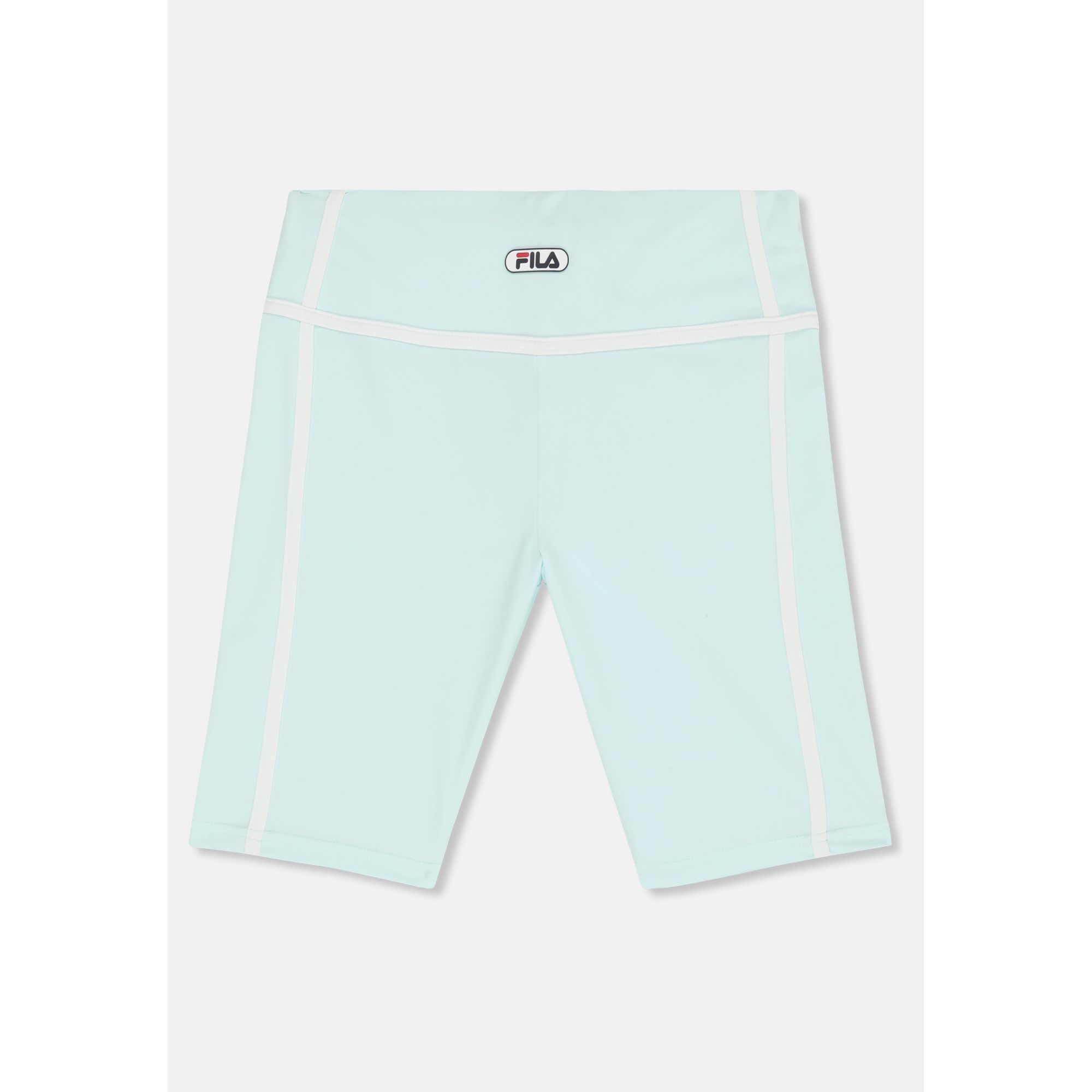 FILA | Confini Slim Contrast Tape Shorts, Mallas Cortas Mujer Tipo Ciclista, 65% Poliéster y 35% Elastano, Corte Slim Interlock Elástico, Cintura con Cordón y Parche Logo, Negro y Turquesa