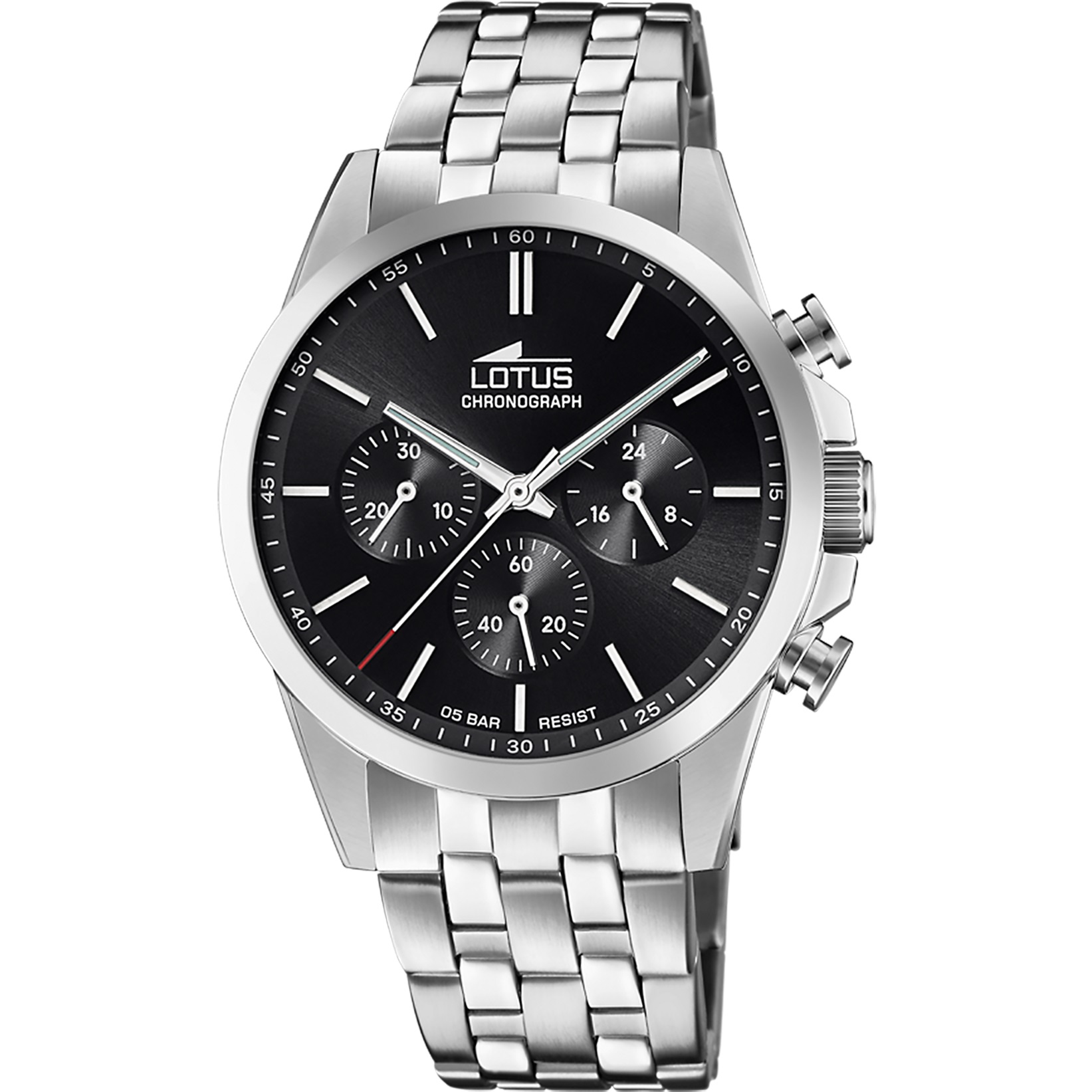 Reloj Lotus Chrono negro brazalete de acero inoxidable, hombre