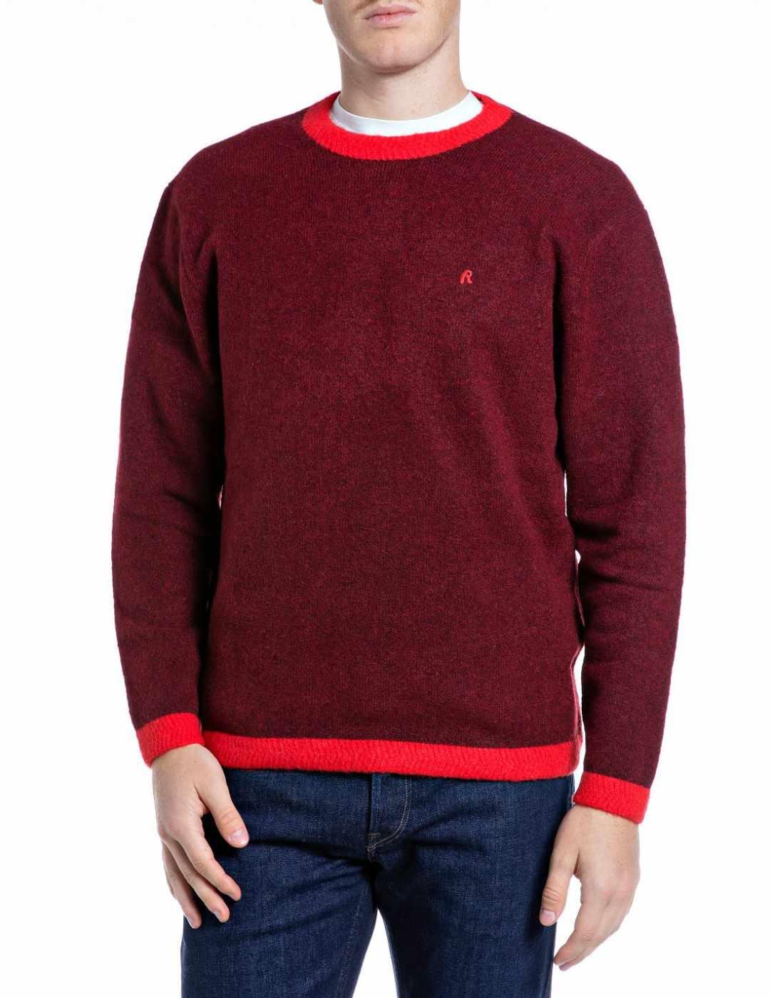 Jersey Replay cuello redondo granate de lana para hombre