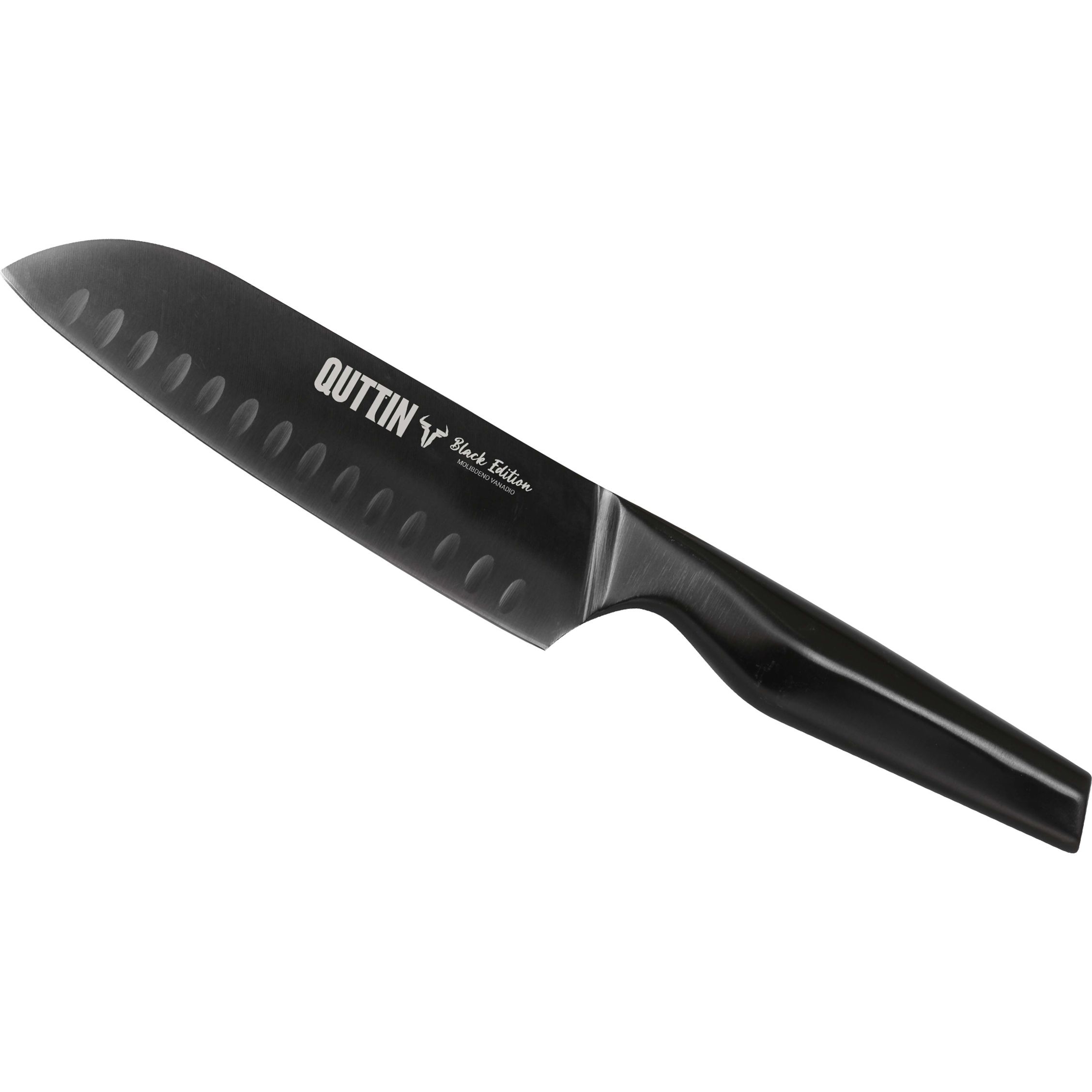 Quttin - Cuchillo Santoku 17cm Black Edition - Hoja Ancha y Afilada, Ergonómico, Acero Inoxidable Alta Calidad, Versátil