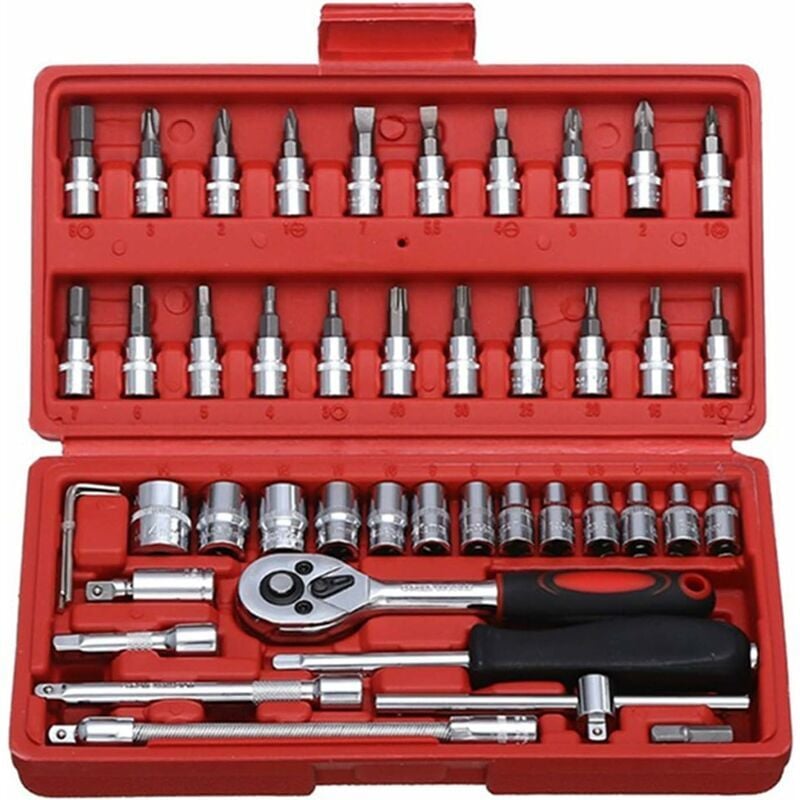 CA Juego de 46 puntas de vaso con llave de trinquete reversible para reparación de automóviles y herramientas domésticas, sistema métrico (naranja)