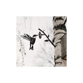 CA Casita de pájaros de metal - Jaula de pájaros de hierro forjado negro con pájaros en una rama, decoración de pared con colibríes para el hogar, jardín, patio y exterior.
