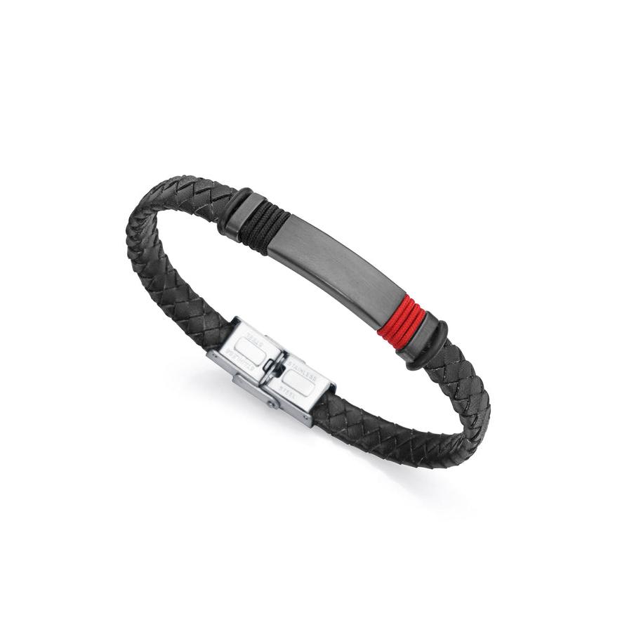 Pulsera Magnum de Piel Negra con Motivo en Acero VICEROY 6480P01010