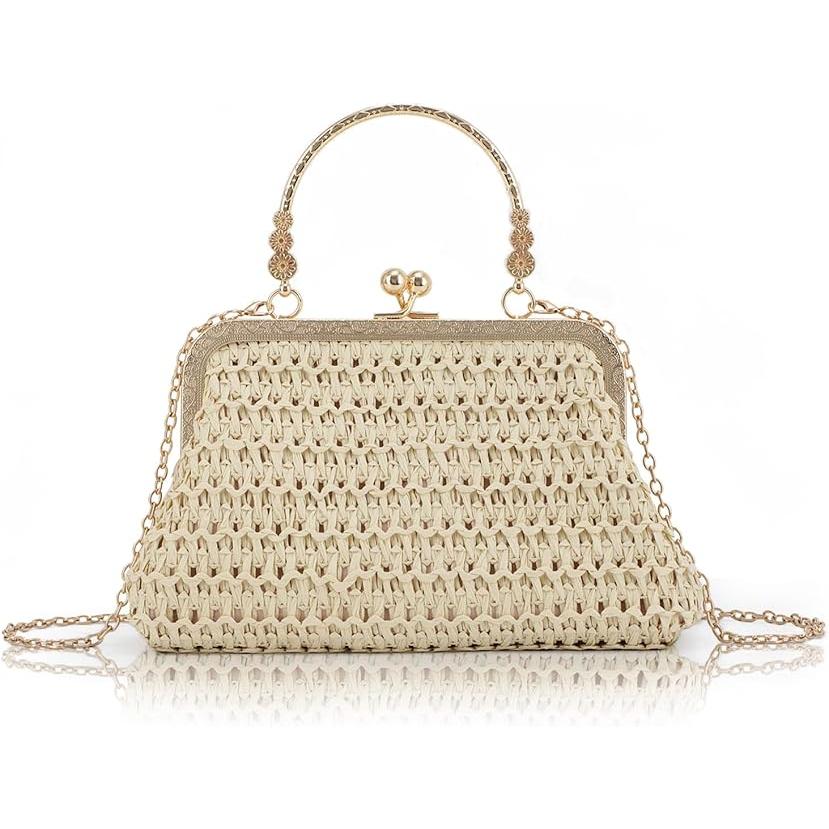 Bolsos de Paja para Mujer, Bolsos de Noche de Verano, Bolsos de Hombro Tejidos de Playa para Fiesta, Promoción, Boda