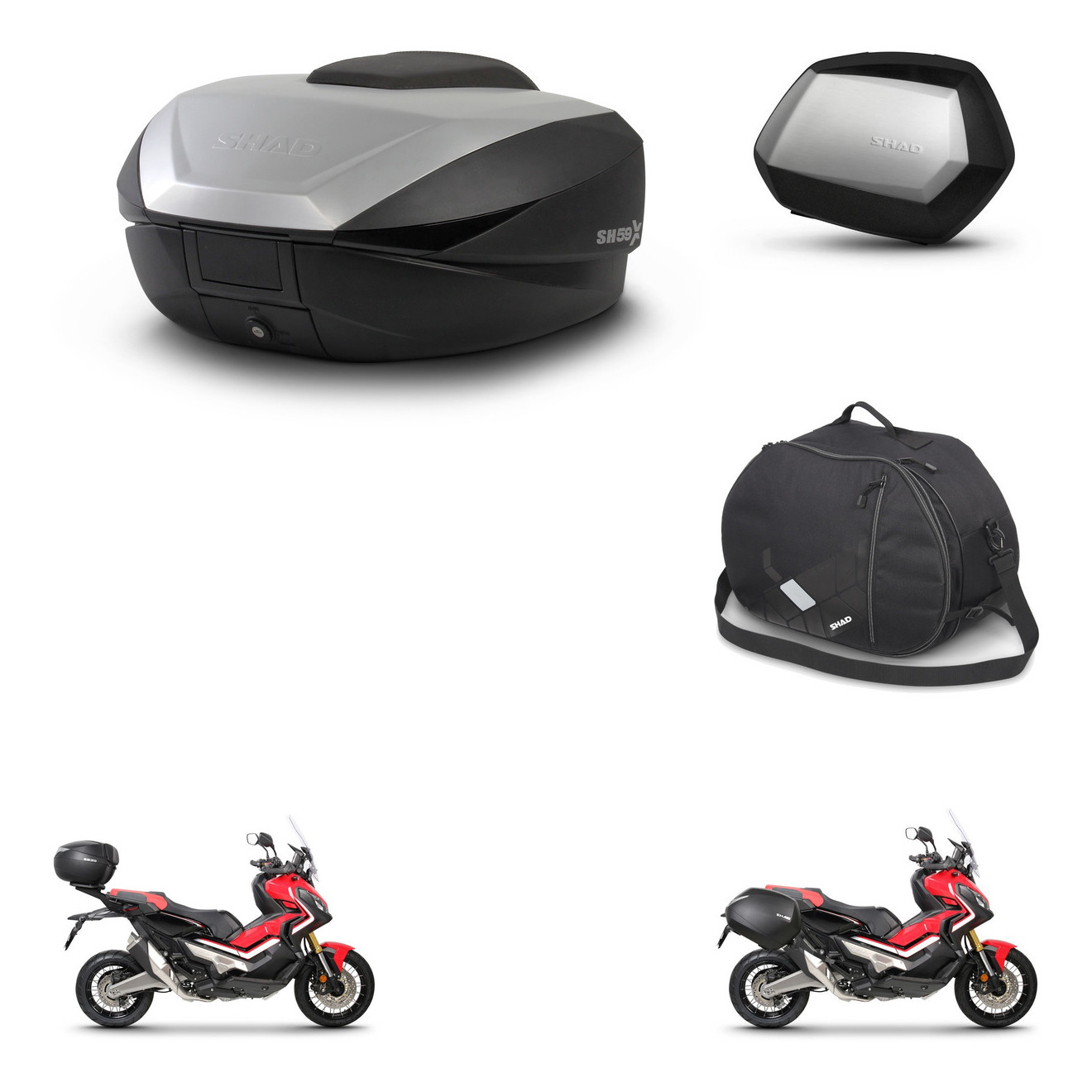 Maletas Laterales + Baul Trasero + Bolsa Interna + Herraje 3P + Herraje Montaje Sh59x Alu Sc Sh35 Premium KIT-262294