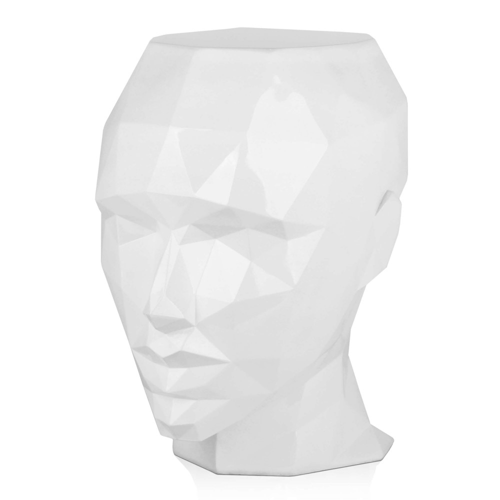 ORION91® - Unidad - Mesa auxiliar grande blanco auxiliar 55 x 50 x 39 cm, fabricado en fibra de vidrio con lacado acabado low poly, ideal para moderno salón decoración - spaziOrion91