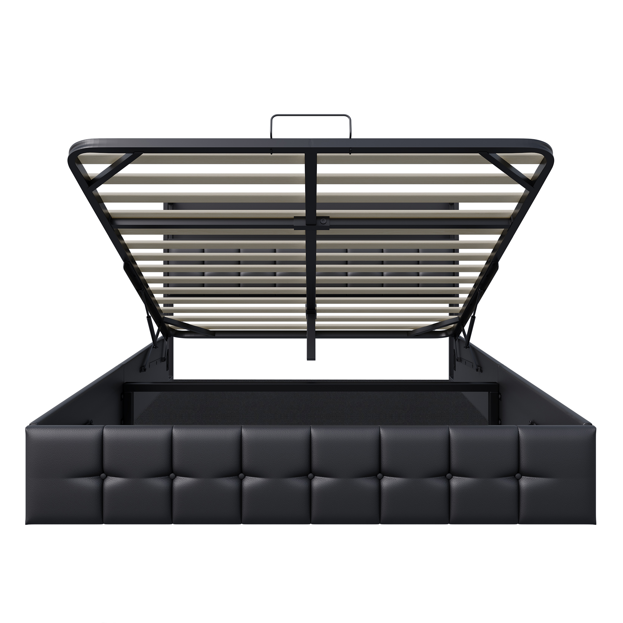 Superaly - Cama tapizada negra 160 x 200 cm con caja de cama, cama doble con iluminación LED y USB, cama hidráulica con almacenamiento y cabecero, estructura de cama juvenil, cama funcional con somier de láminas, PU