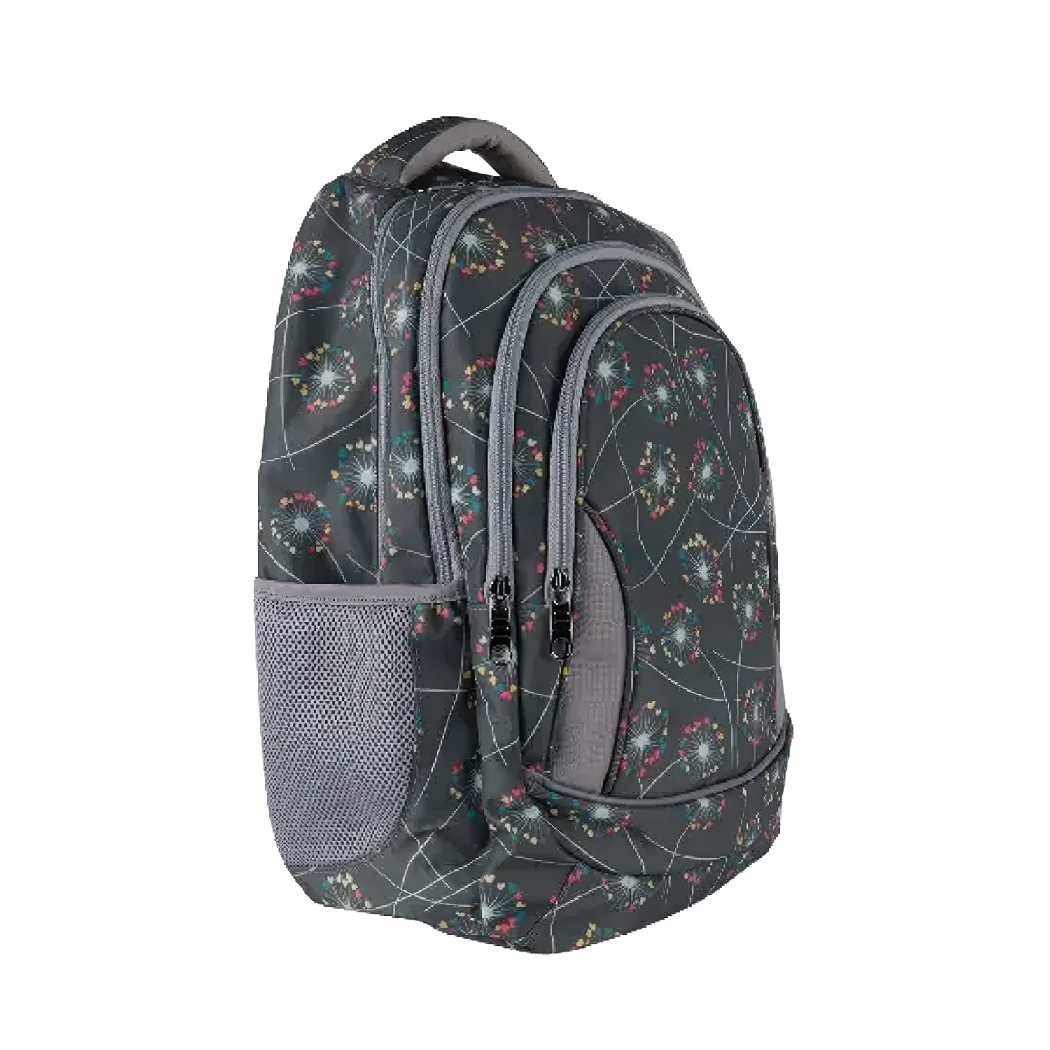 Mochila escolar con cuatro cremalleras, panel acolchado, detalles reflectantes y compatible con trolley. 30x16x42 cm.