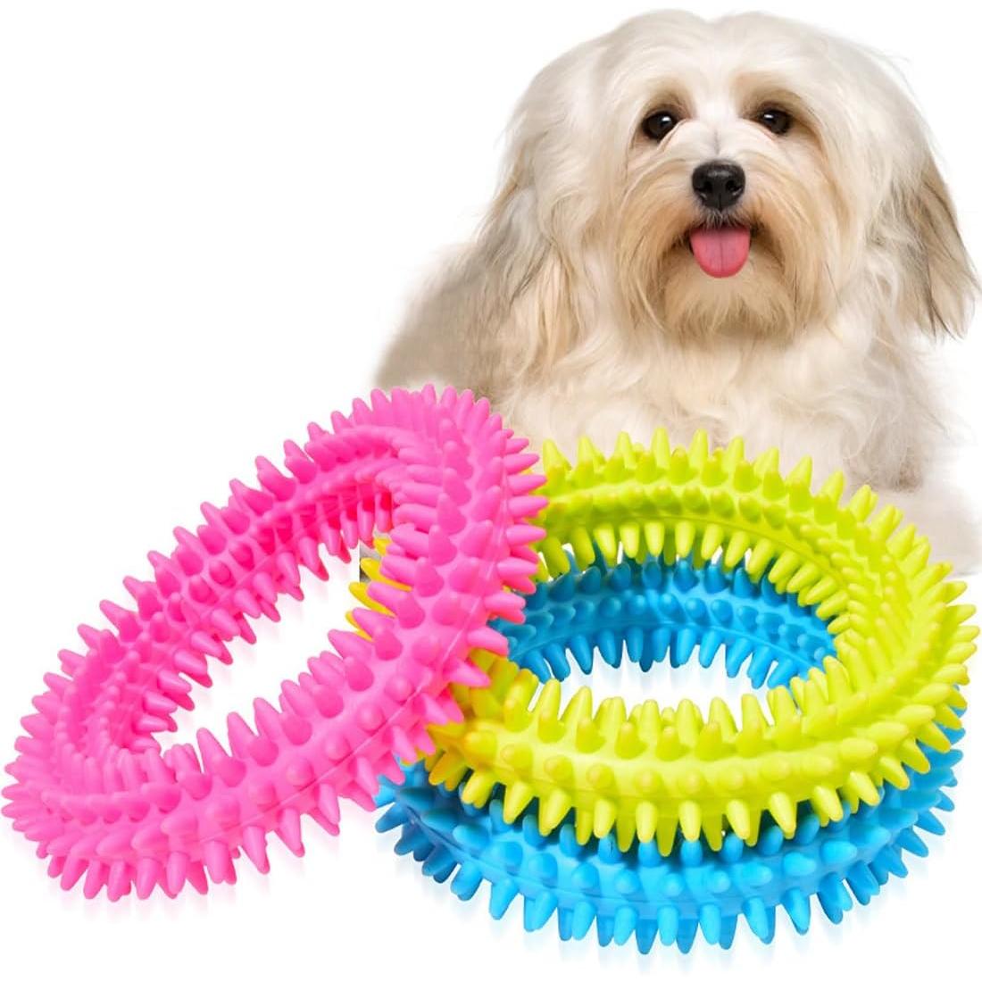 3 Juguetes Para Masticar para la dentición de cachorros, anillos de Juguetes para Perros Pequeños, pueden limitar los dientes de las mascotas 360 ° (forma de Anillo espinoso)