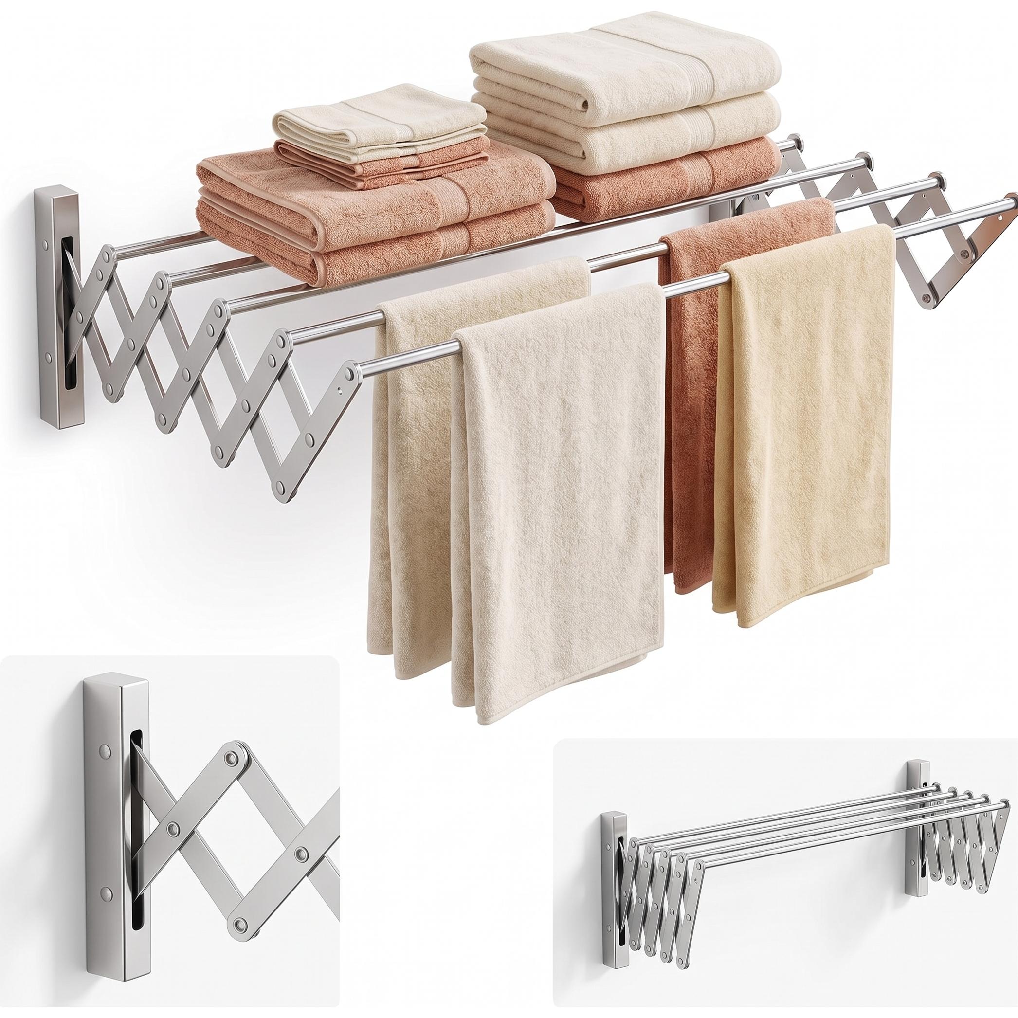 Tendedero Extensible de Pared 100 a 160 cm – Plegable para Interior y Exterior, 5 Barras de Secado, Apto para Todo Tipo de Ropa