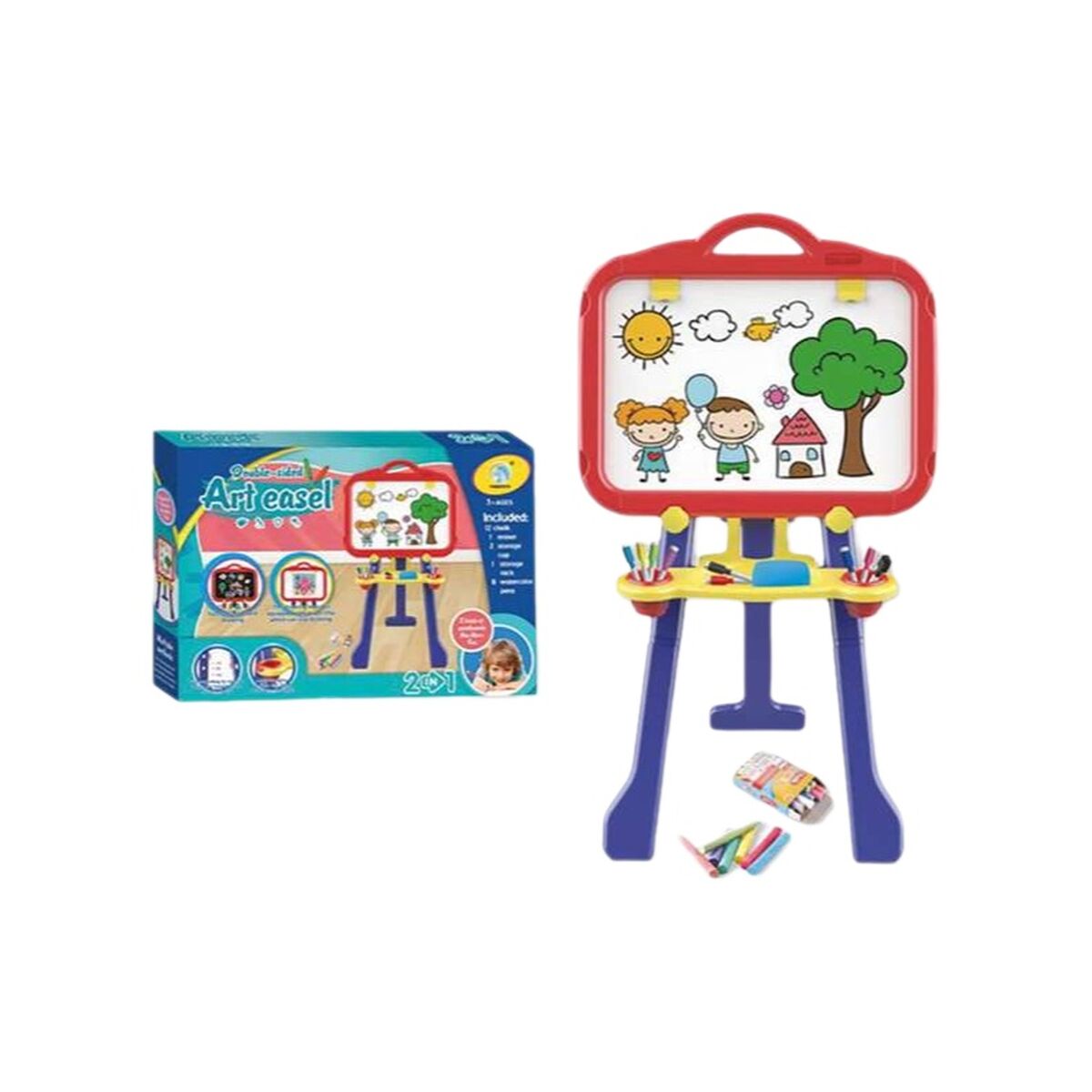 Pizarra Mágica Jugatoys Multicolor Giratoria 2 en 1 con Altura Regulable y Accesorios - producto Jugatoys