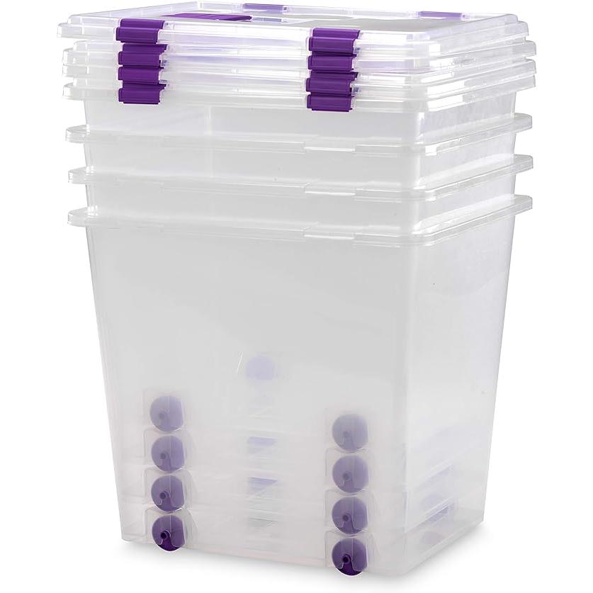 COM-FORT HOUSE - Pack 2 o 3 Cajas de Almacenaje Transparente con Cierre de Clip Capacidad 78L