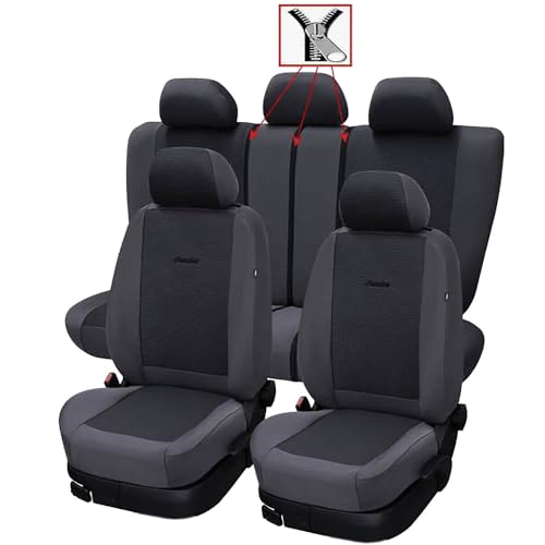 Krawehl - Fundas Asientos Coche - Diseño Acolchado 6 y 3 mm - Poliéster - 8 Piezas - Universal - Protege de Daños y Suciedad - Fácil de Limpiar e Instalar - Modelo Trofeo Due Plus - Negro y Gris