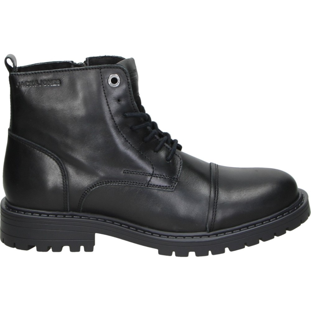 JACK & JONES | Botas de Piel Jack & Jones para Hombre – Bota de Vestir en Color Negro – Bota de Invierno con Cremallera Lateral y Cordones – Cómodas y Combinables – Modelo 12258045