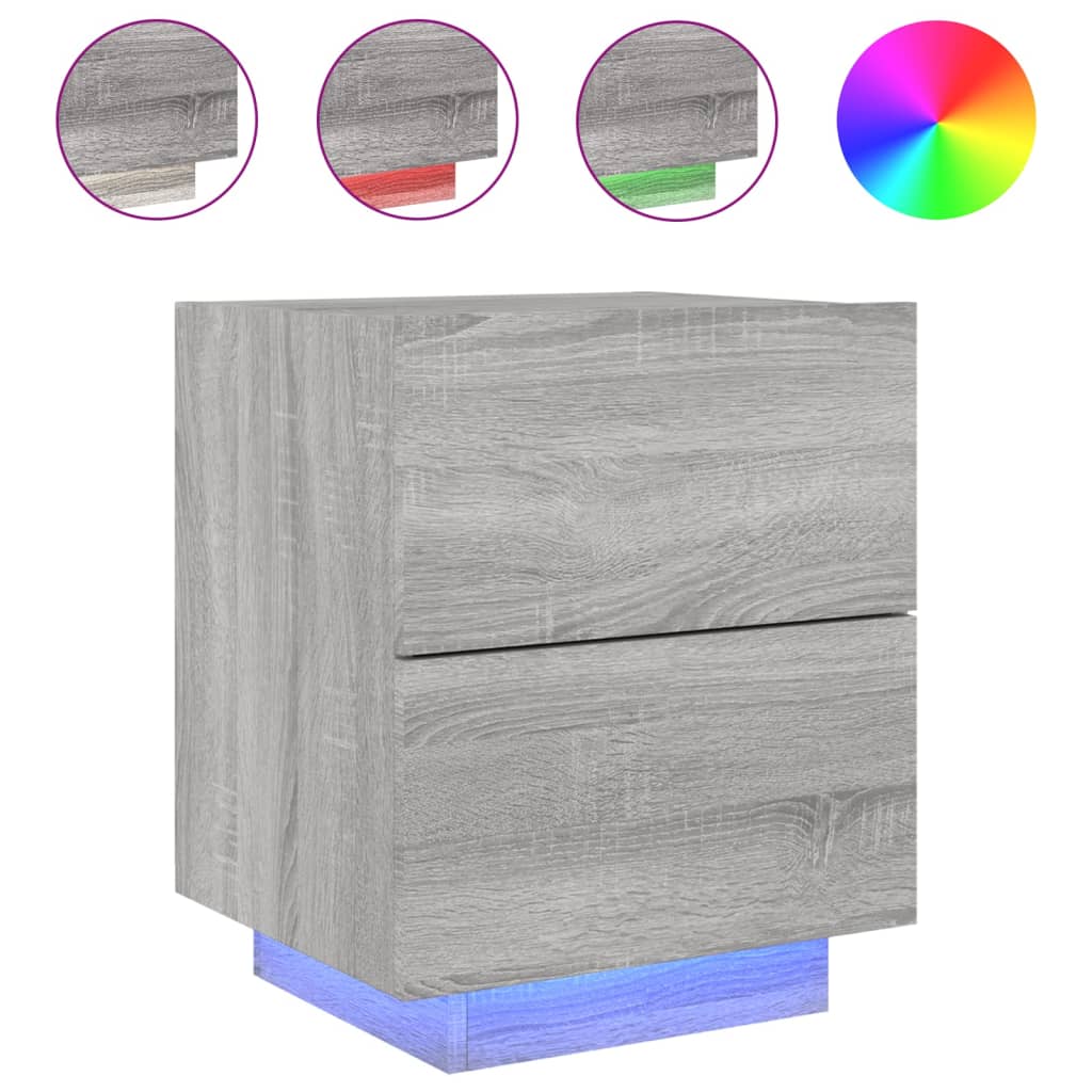Vidaxl Mesita de Noche con Luces LED Madera de Ingeniería Blanco