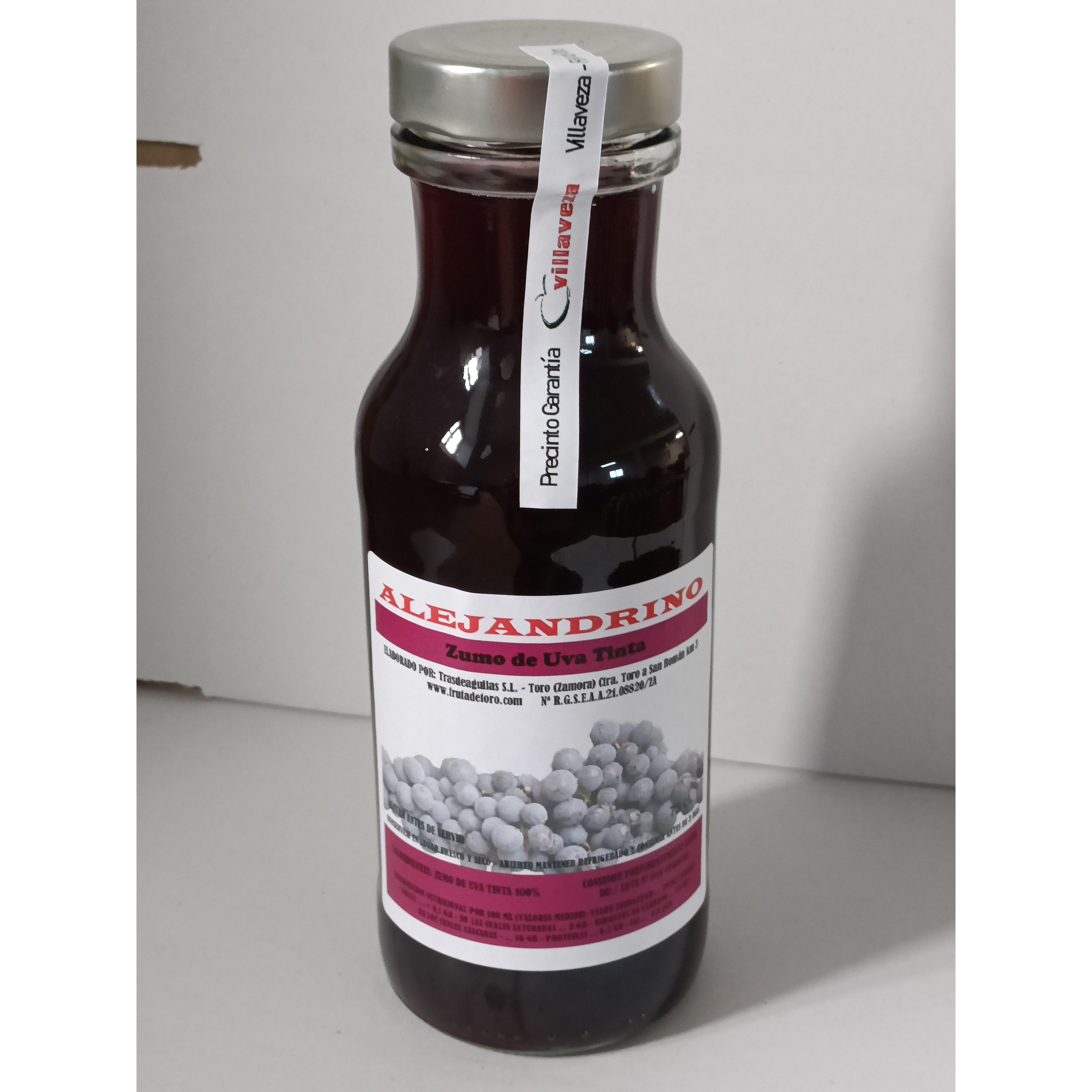ALEJANDRINO Zumo Natural de Uva Tinta 75 cl 100% fruta exprimida, sin azucares añadidos, sin agua añadida.