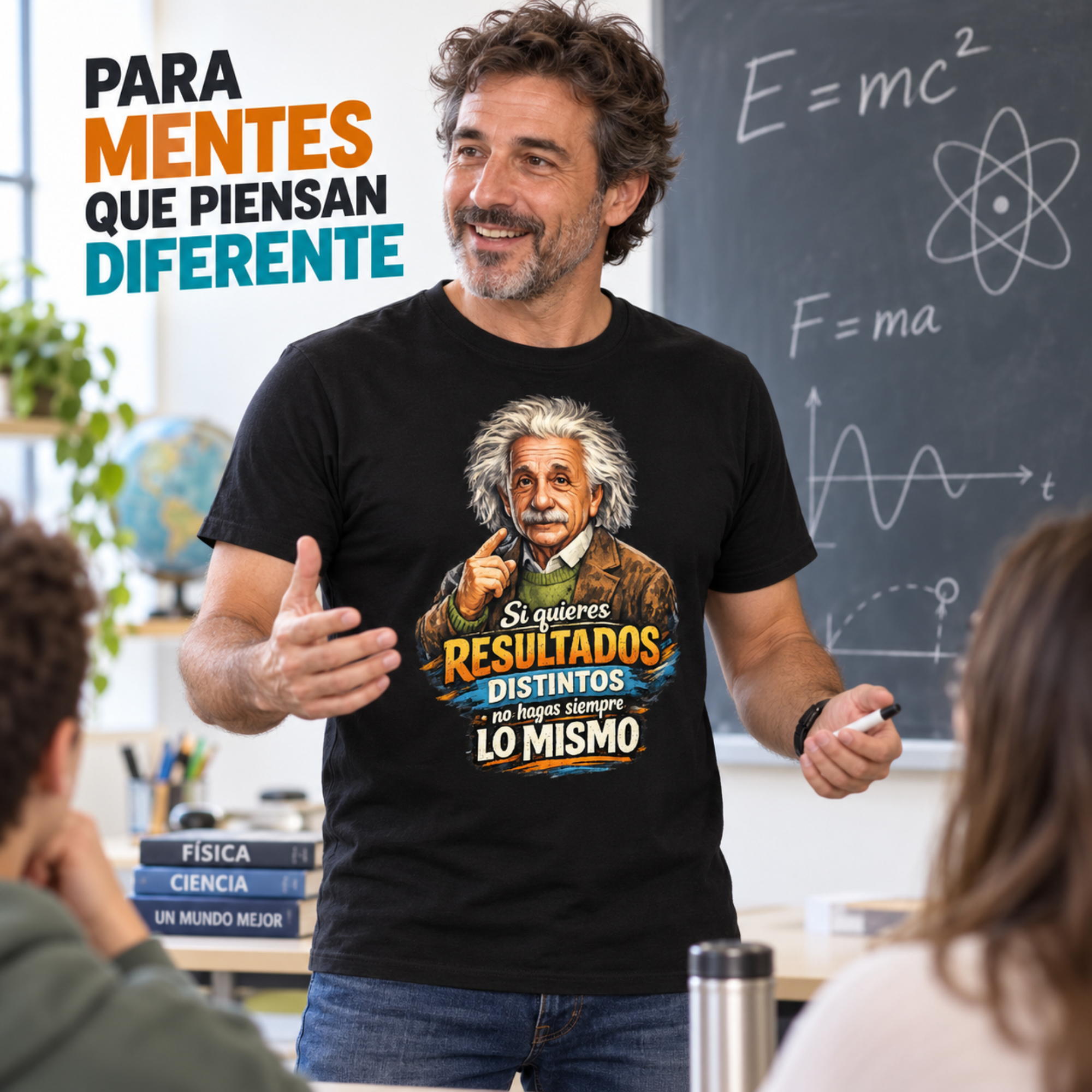 DrMugCollection - Camiseta de algodón 100 % con diseño vintage de Einstein y frase motivadora 'Si quieres resultados distintos...' para amantes de la ciencia y el aprendizaje