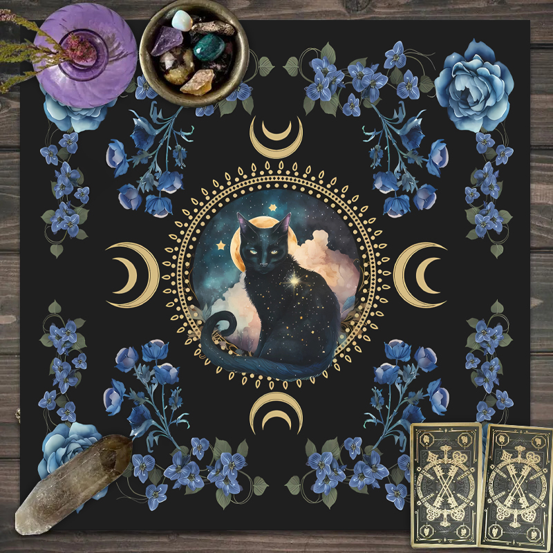 TK 1pc Teléfono De Mesa De Tarot De Gato Misterioso Decorativo Para Juego De Cartas Y Altar Tela De Mesa De Poliéster/Celulosa Impresa En Forma Cuadrada