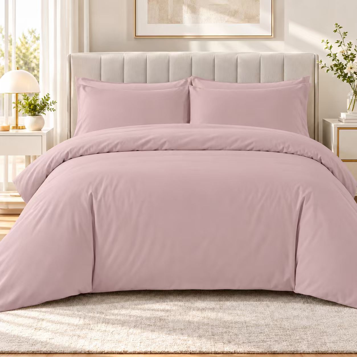 Juego de Funda Nórdica de 4 Piezas, Cama 135 y 150 cm, Fundas 200x230 y 220x240 cm, con Sábana Bajera Ajustable y 2 Fundas de Almohada, Ropa de Cama Lisa y Suave con Cremallera.
