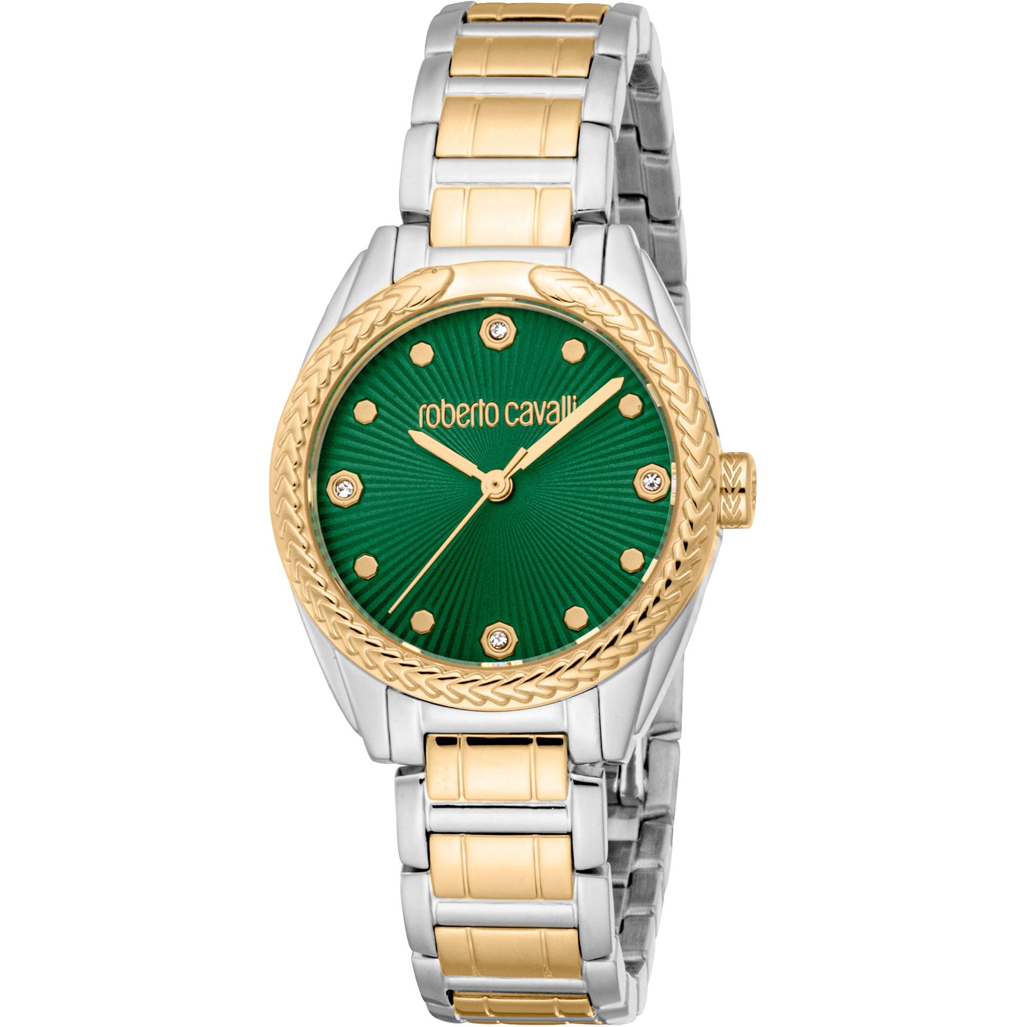 Reloj De Pulsera Roberto Cavalli Roberto Cavalli Lady - Rc5L118M0075 Correa Color: Gris Plata Oro Amarillo Dial Verde Botella Mujer