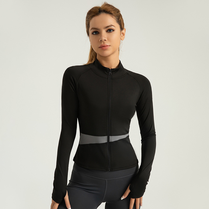 TK Chaqueta de yoga con bloques de color melocotón, top deportivo color carne, cuello alto, ropa deportiva adelgazante, transpirable y que deja al descubierto el ombligo para mujer