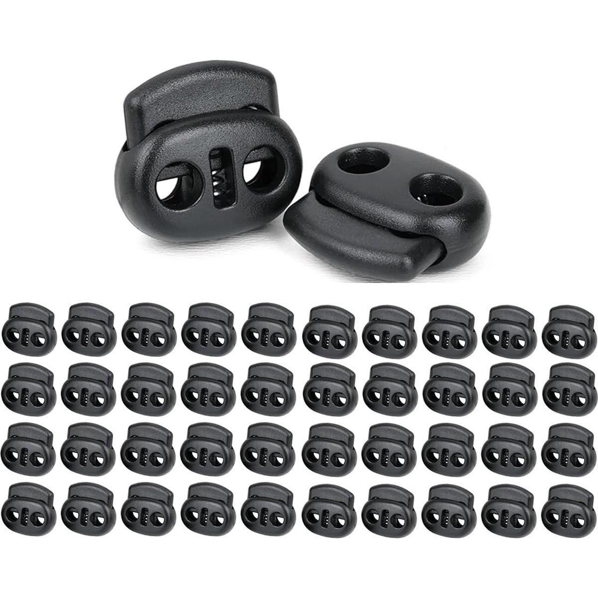 100 plastic koordlussen, elastische koordversteller, koordlussen met dubbele gaten, voor het vastzetten van schoenveters en trekkoorden, 1,9 x 1,7 cm