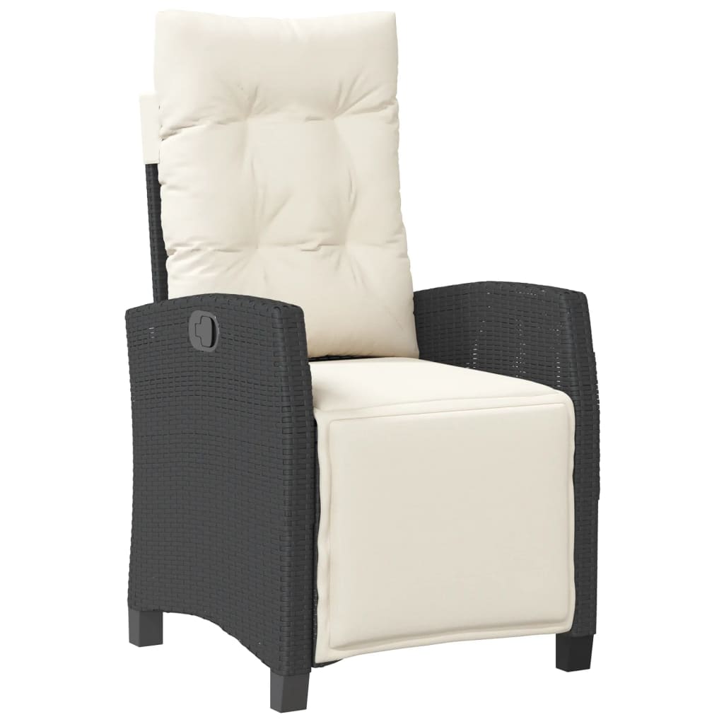 vidaXL Sillón reclinable de jardín con reposapiés ratán PE negro