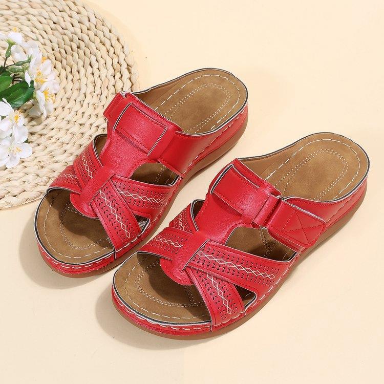 Zapatos de Verano de gran tamaño, informales, retro, Con cuña y Gruesa Suela, de cuero de una sola Línea, para Mujer, zapatillas de moda