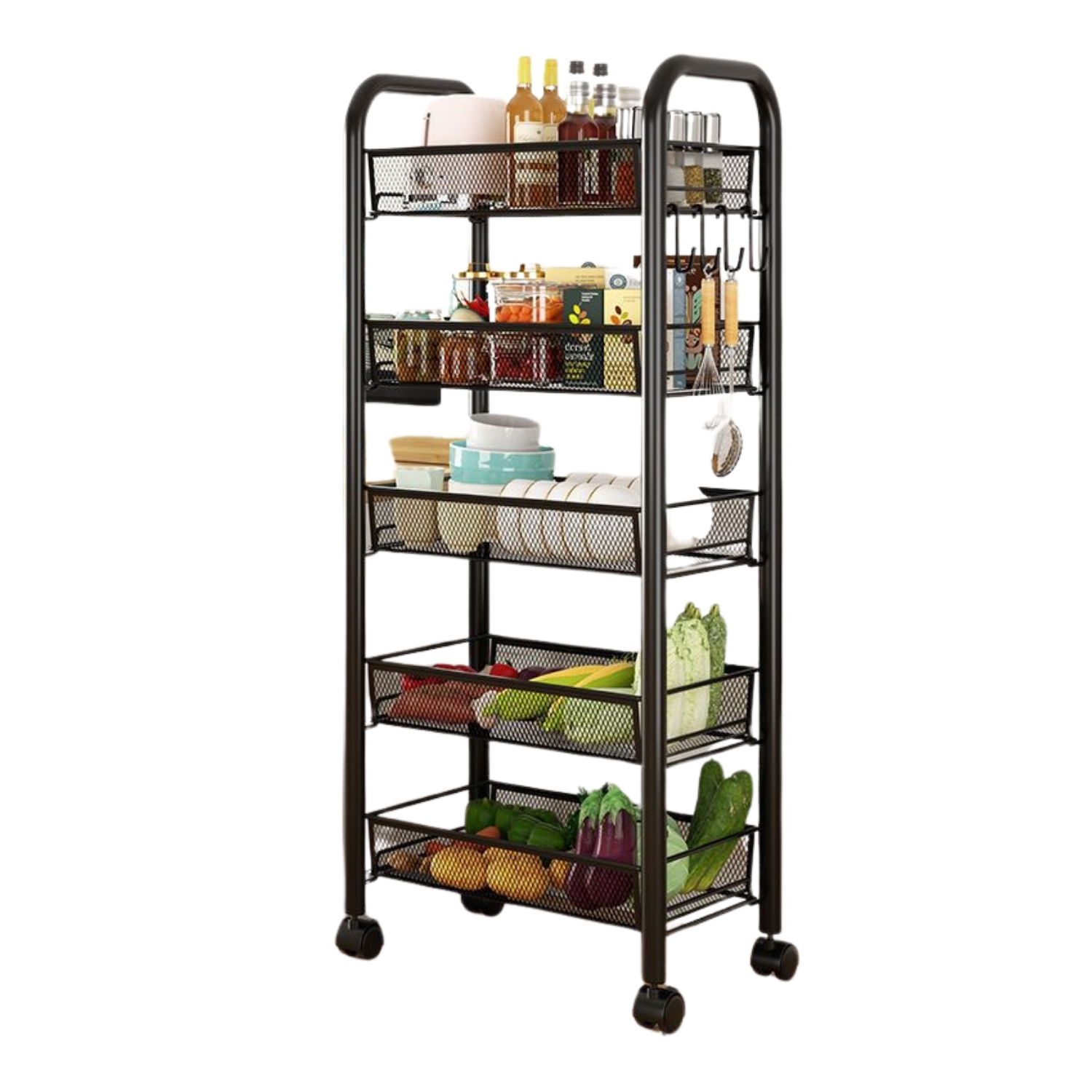 LUTODY - Carrito de cocina, Carro, Almacenamiento metálico, Multiusos con ruedas, Verdulero, Frutero y organizador, Compacto