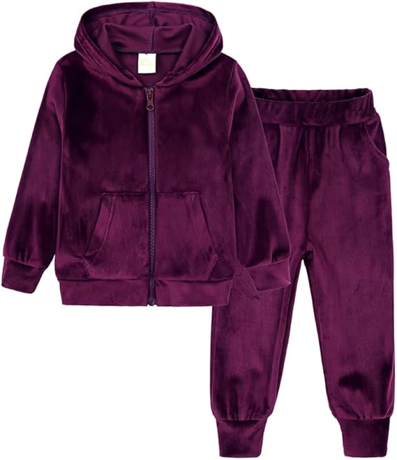 Conjunto de sudadera con capucha y cremallera de terciopelo de dos piezas para niñas, conjunto de sudadera con capucha y pantalón deportivo para niñas