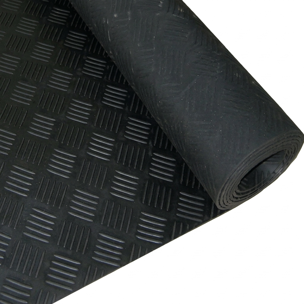 Suelo de Goma Checker Negro - Antideslizante, Resistente al Agua - Fácil de Instalar - Ideal para Entornos Industriales e Interiores Thayba