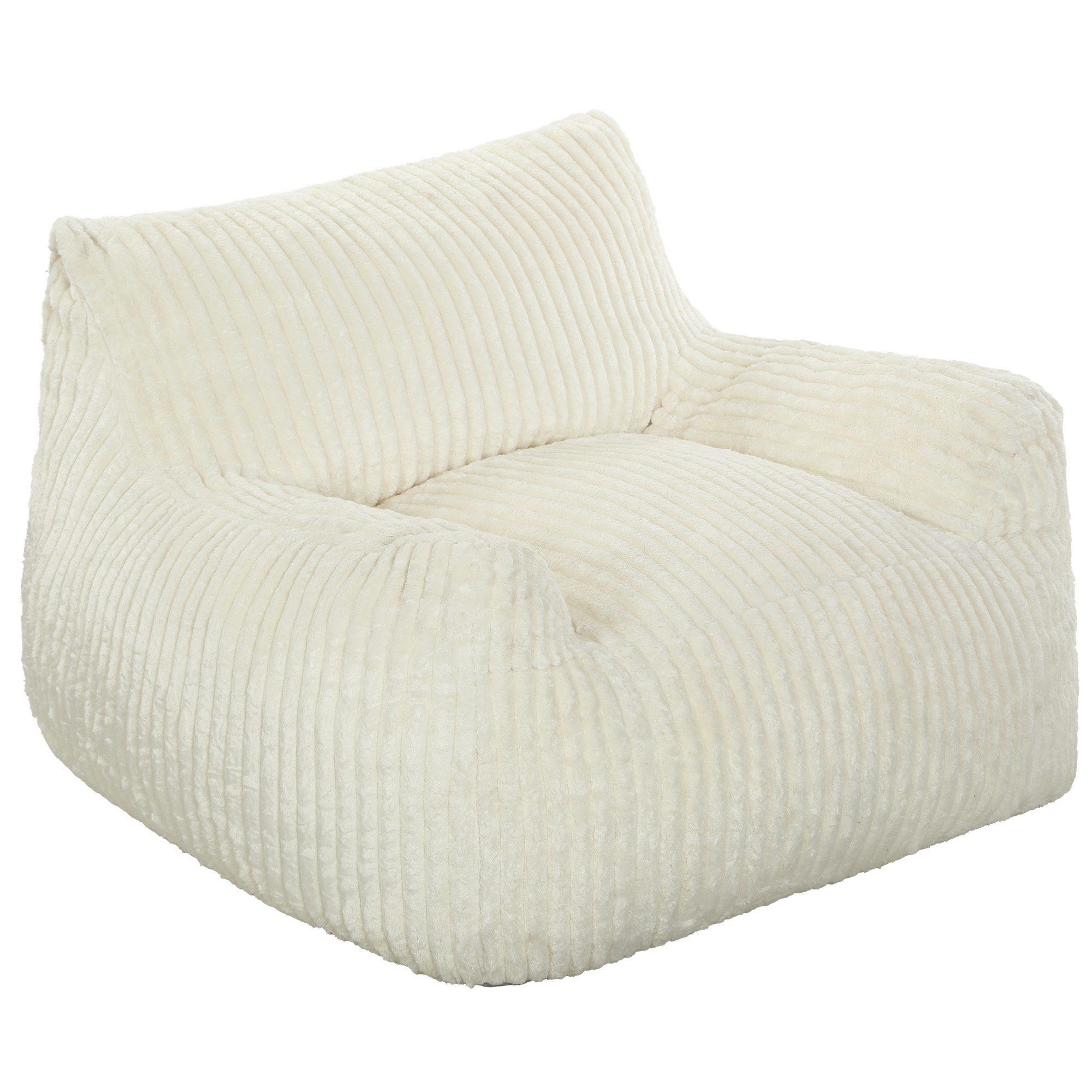 HOMCOM Sillón de Suelo con Respaldo y Reposabrazos, Sofá de Suelo de Pana Sin Estructura con Acolchado Grueso y Base Antideslizante, Sin Montaje, Sillón Lectura para Salón, Dormitorio, Blanco Crema