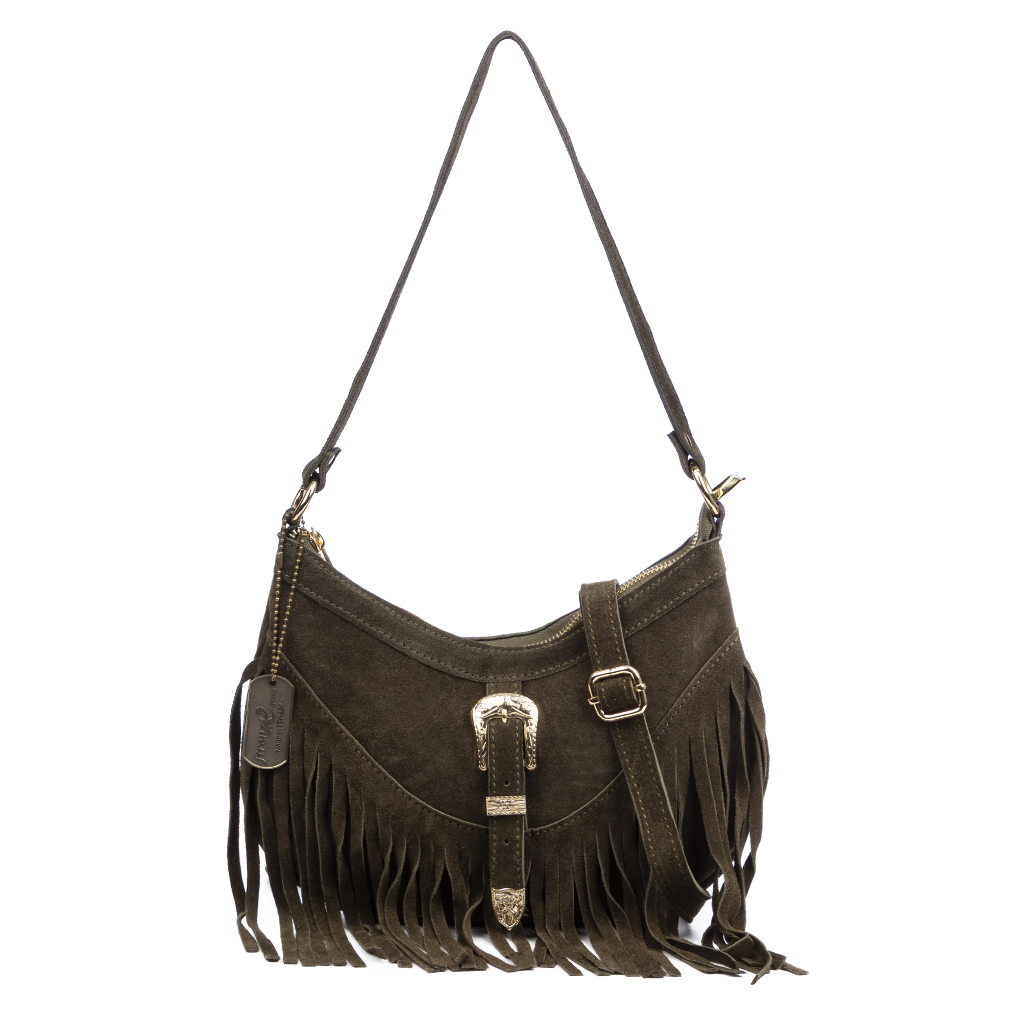 FIRENZE ARTEGIANI Barlassina bolso bandolera Mujer. Piel auténtica Gamuza, con flecos.