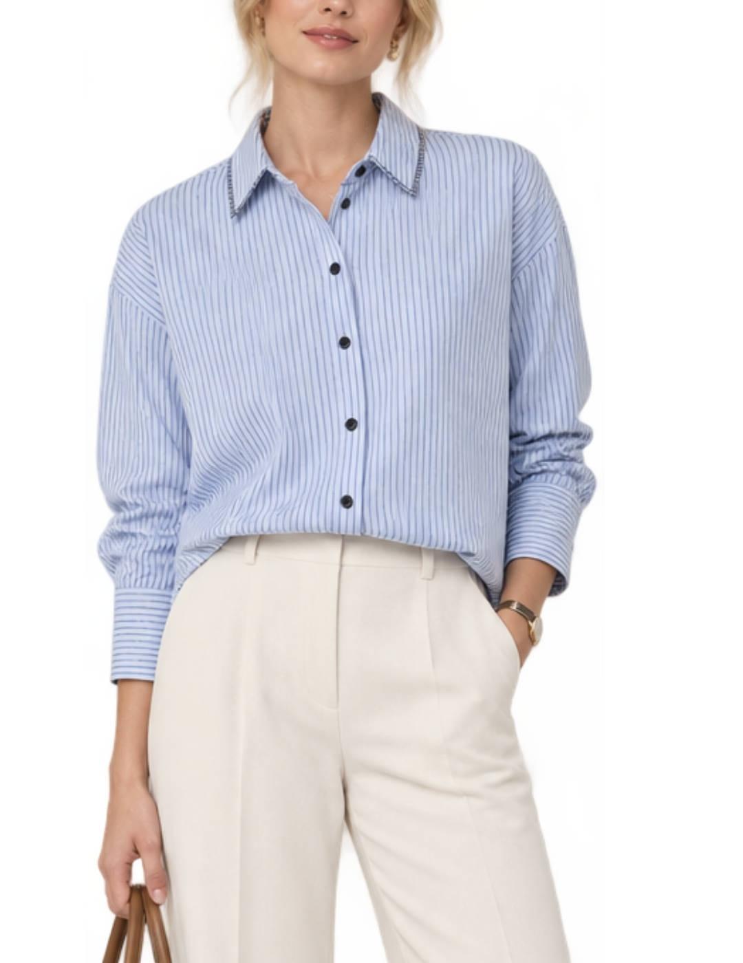 Camisa Vila Lansa azul rayas marino para mujer