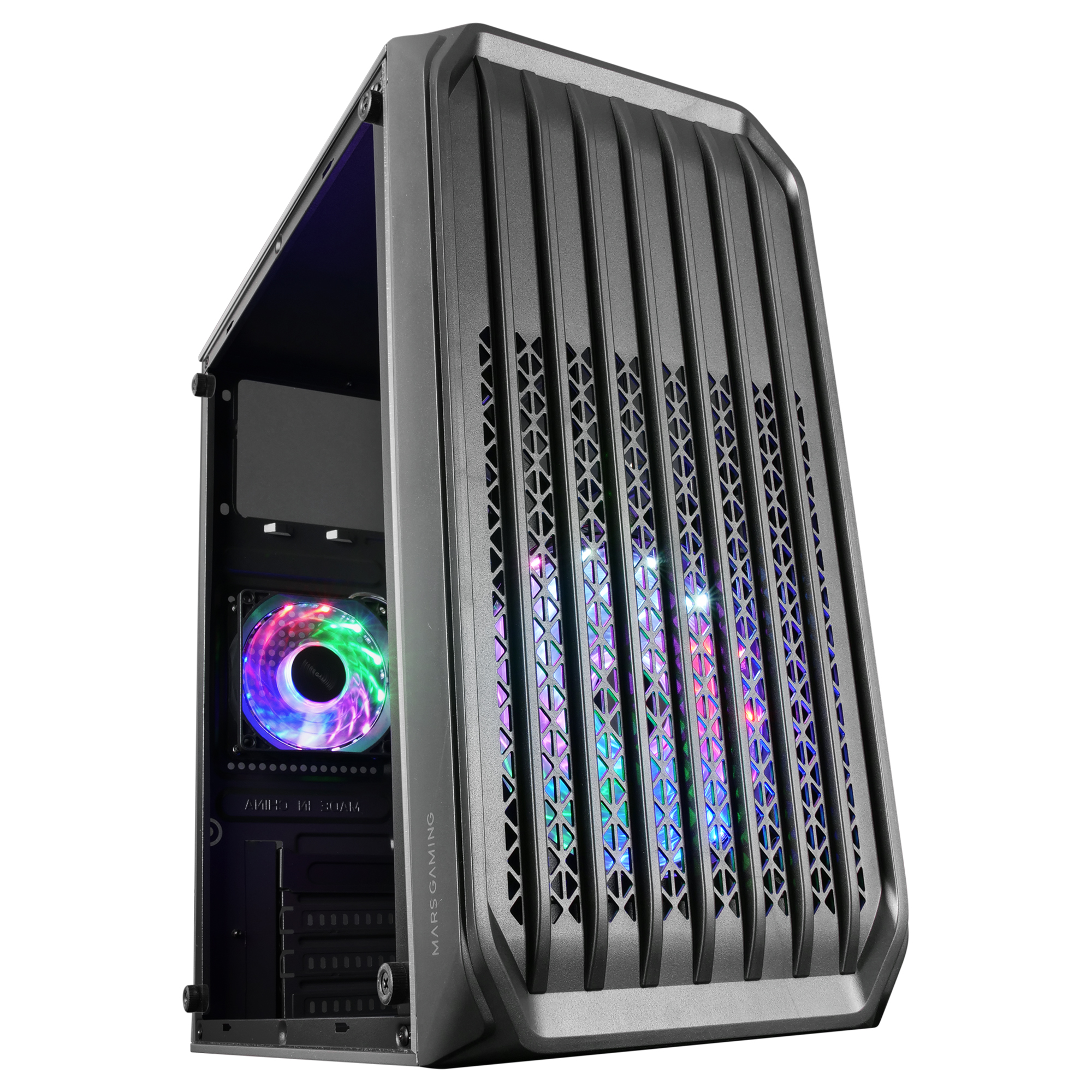 Mars Gaming MC-S2, Caja PC Gaming Compacta Micro-ATX, Rejilla Frontal, Ventana Lateral, Soporte Refrigeración Líquida, 2 Ventiladores FRGB, Caja PC Negro o Blanco