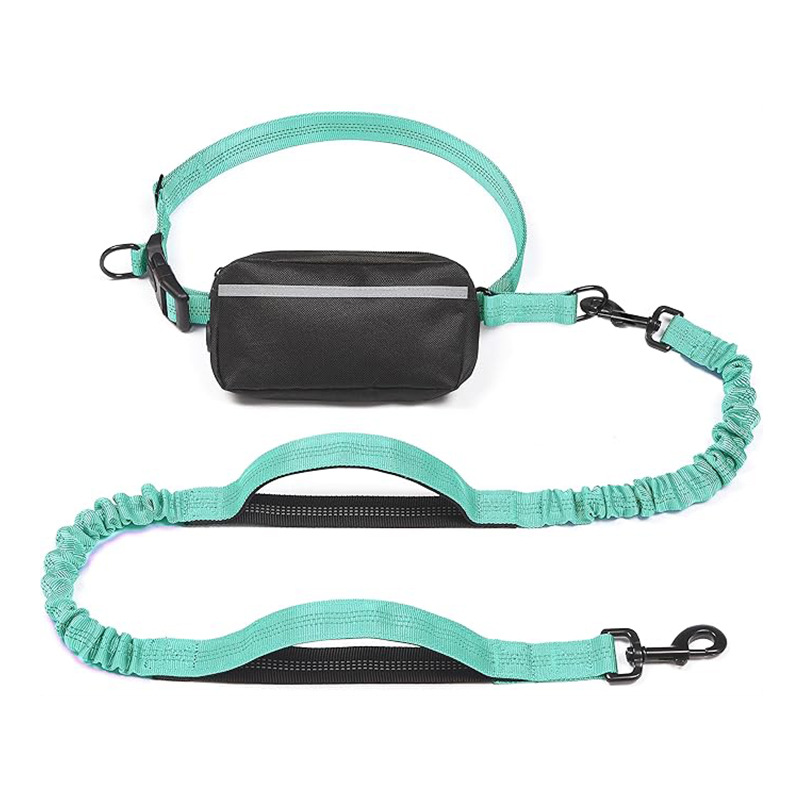 Correa para perros manos libres con bolsillo con cremallera, asa reforzada de doble capa y cuerda elástica resistente, adecuada para pasear, trotar y correr.