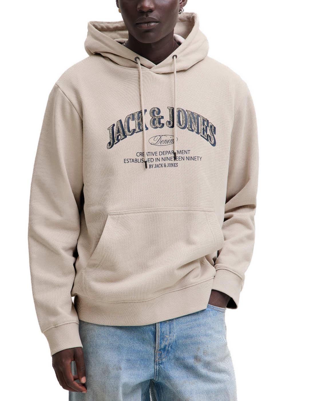 Sudadera Jack&Jones Denver beige capucha para hombre