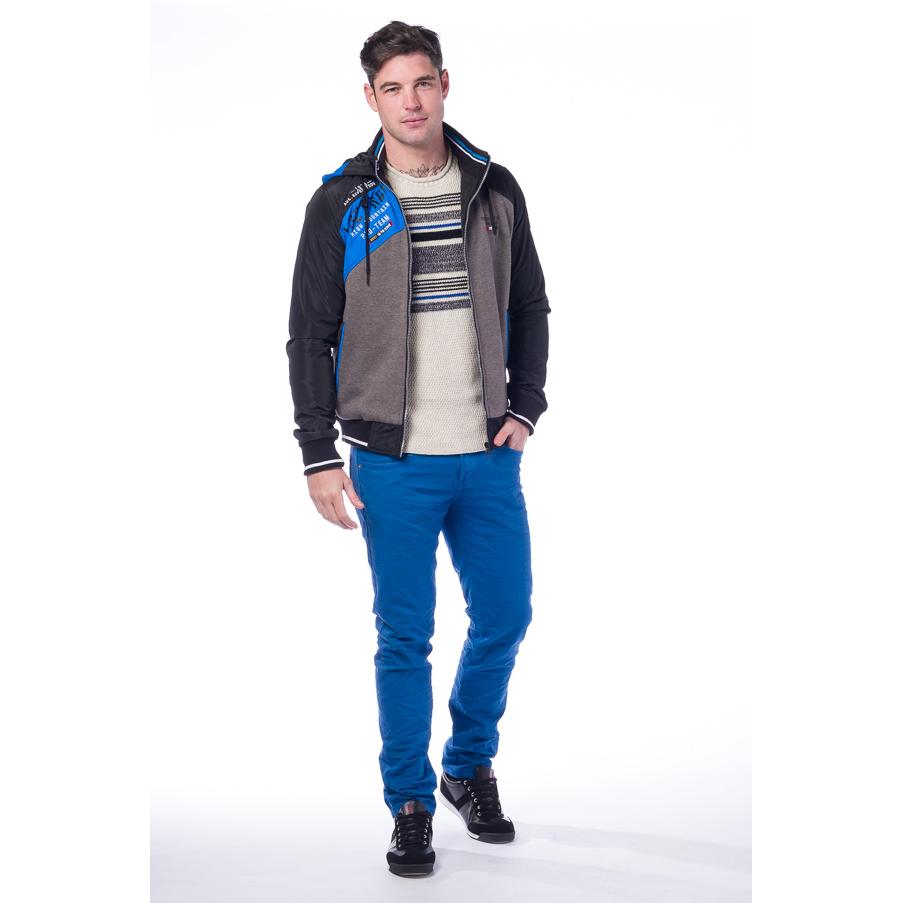 Koroshi - Chaqueta deportiva con capucha desmontable y cremallera para hombre, de poliéster y algodón, ajuste elástico en cuello y puños
