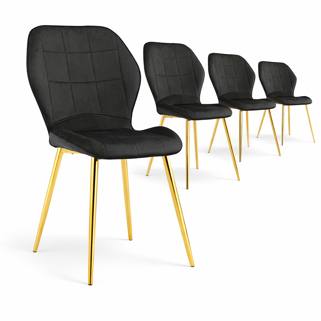 Pack de 4 Sillas Minimal DECO Tapizadas de Comedor Estilo Moderno con Patas Metálicas Blancas, Negras o Doradas, Varios Colores