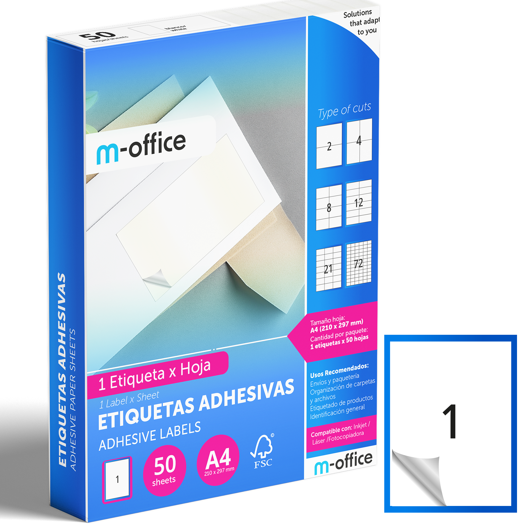 M-office Etiquetas Adhesivas A4 compatible con Label Printer, Pegatinas Blancas Adhesivas para Uso Diario, Papel Adhesivo para Imprimir, Pegatinas para Escribir