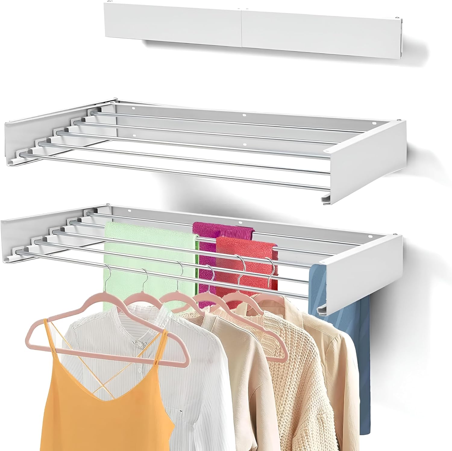 KingnetStore - Tendedero de Pared Tendedero Extensible de Diseño Compacto Tendedero de Ropa Plegable ideal para Baño o Balcón. Tendedero Plegable de Pared, Retráctil con 30 kg de Capacidad Aluminio Resistente. Blanco/Negro 80/100 CM con 5 Barras Ajustable